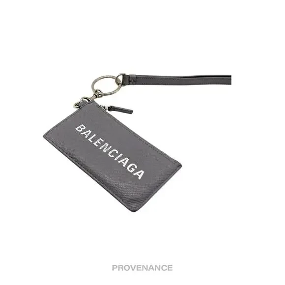 🔴 Balenciaga Logo Neck Lanyard Zip Card Wallet - Gray